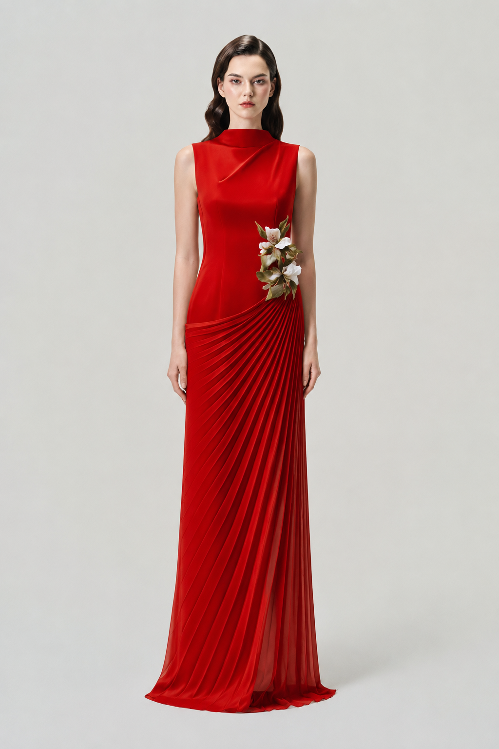 Sleeveless 3D Floral Diagonal Drop Waist Dress - TRACY COUTURE