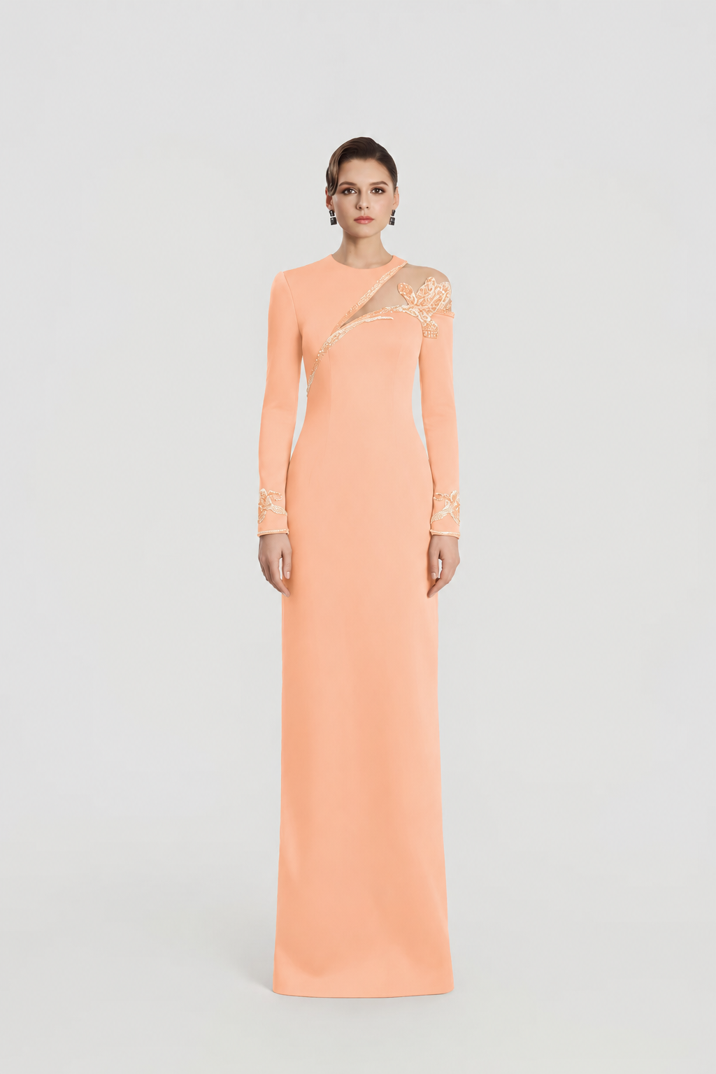 Asymmetric See-Through Shoulder Straight Dress - TRACY COUTURE