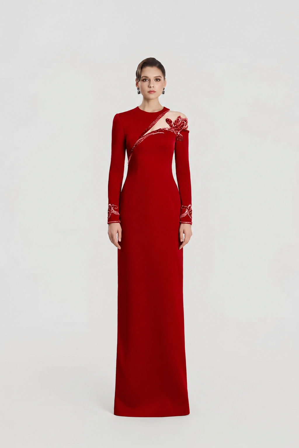 Asymmetric See-Through Shoulder Straight Dress - TRACY COUTURE