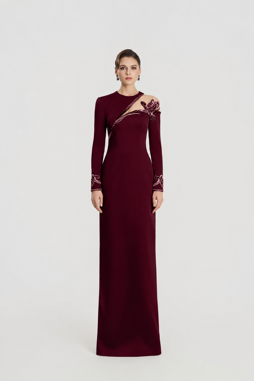 Asymmetric See-Through Shoulder Straight Dress - TRACY COUTURE