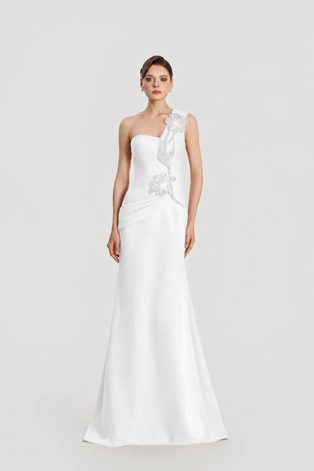 Floral One Shoulder Flared A-Line Dress - TRACY COUTURE