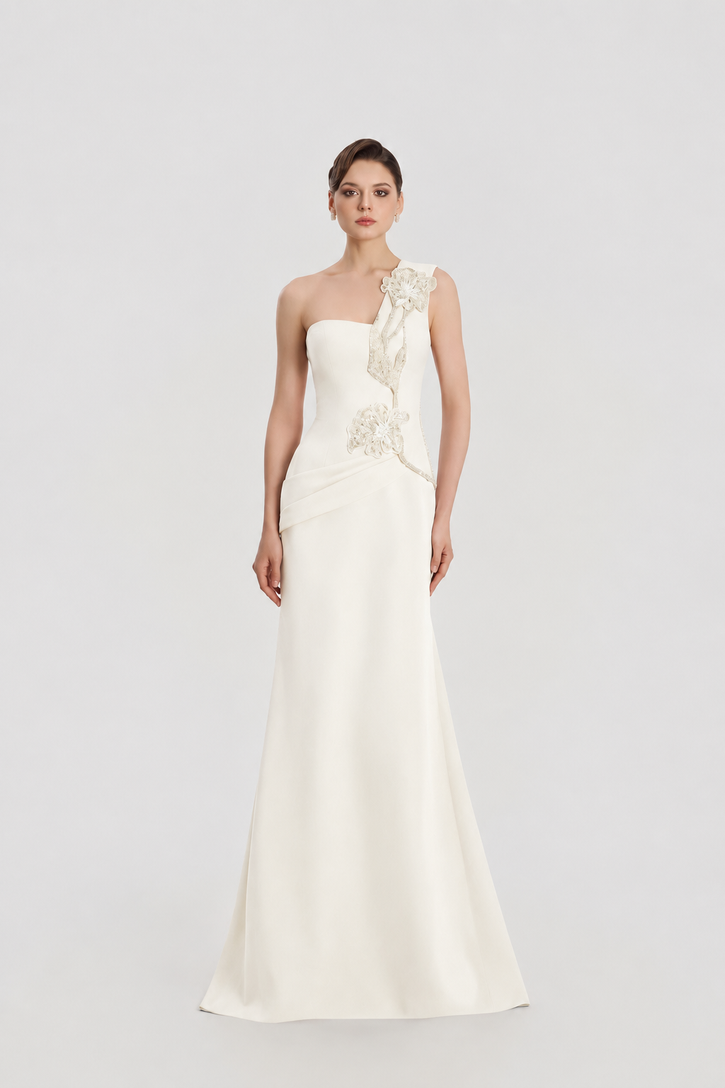 Floral One Shoulder Flared A-Line Dress - TRACY COUTURE