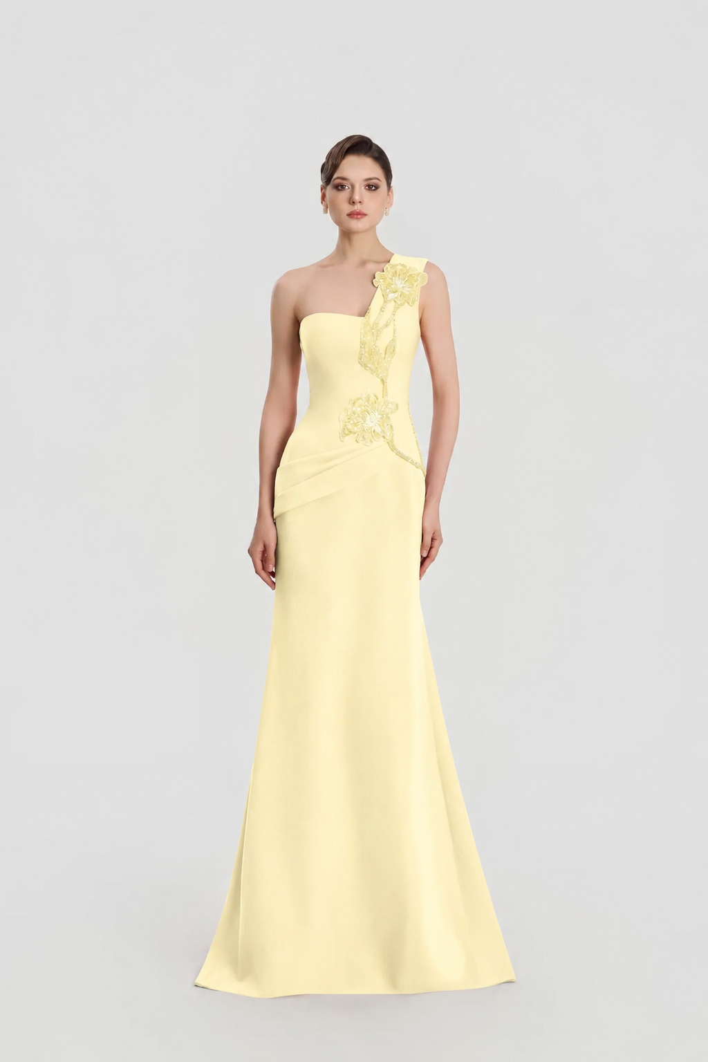 Floral One Shoulder Flared A-Line Dress - TRACY COUTURE