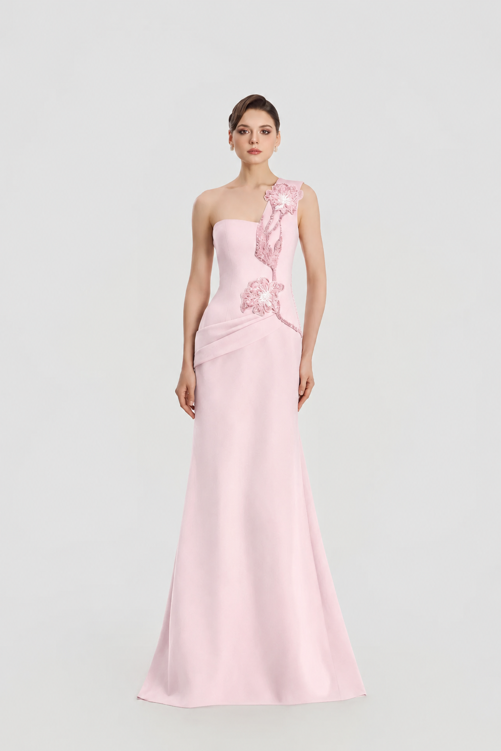 Floral One Shoulder Flared A-Line Dress - TRACY COUTURE