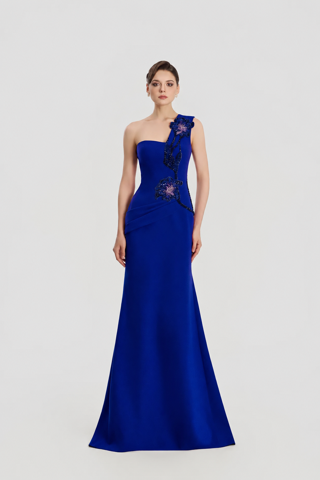 Floral One Shoulder Flared A-Line Dress - TRACY COUTURE