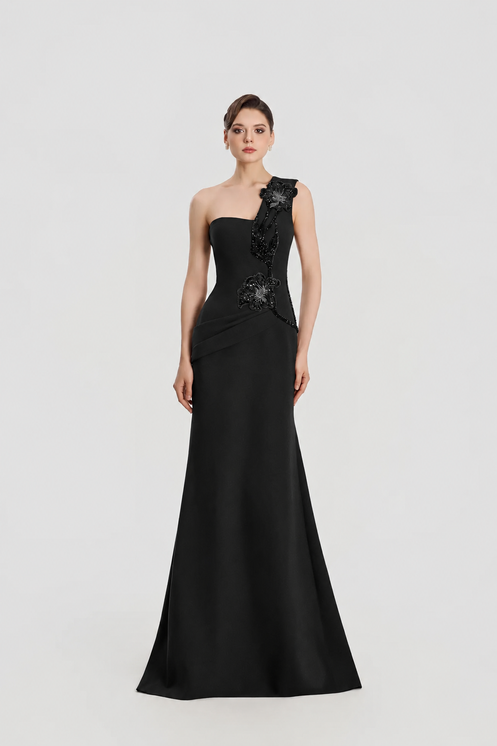 Floral One Shoulder Flared A-Line Dress - TRACY COUTURE