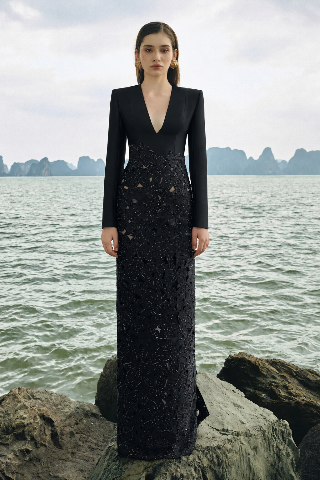 Floral Lasercut With Crystal Embellished Dress - TRACY COUTURE