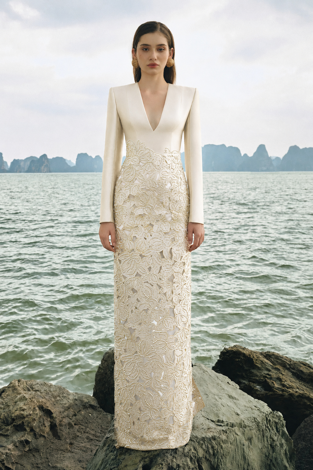 Floral Lasercut With Crystal Embellished Dress - TRACY COUTURE