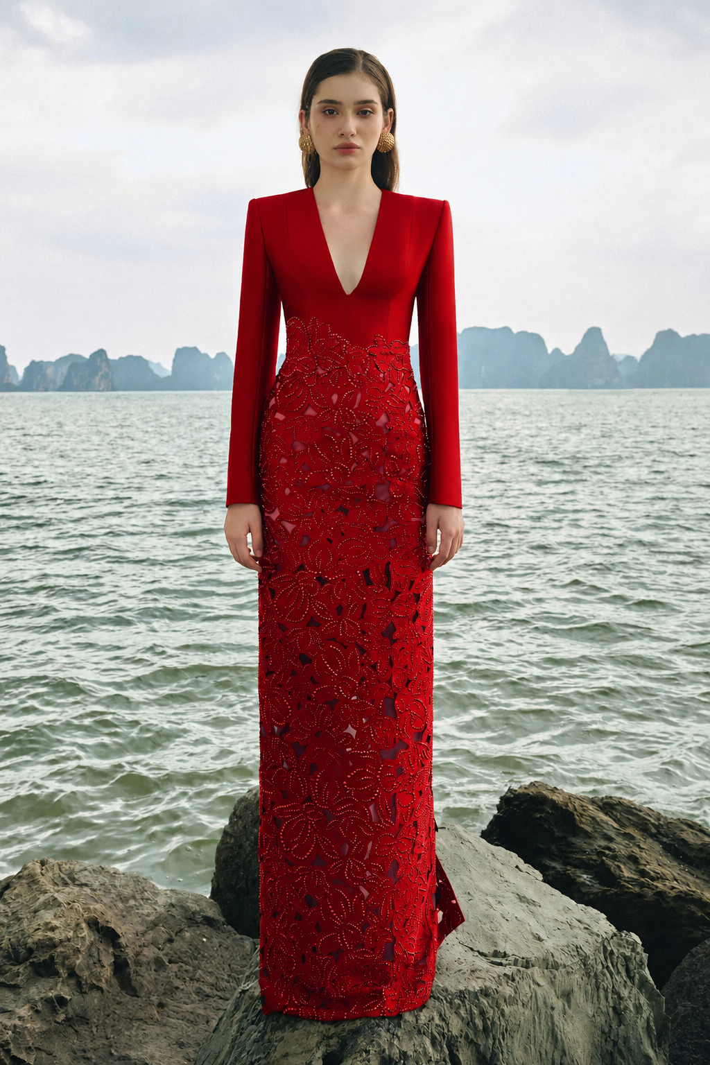 Floral Lasercut With Crystal Embellished Dress - TRACY COUTURE