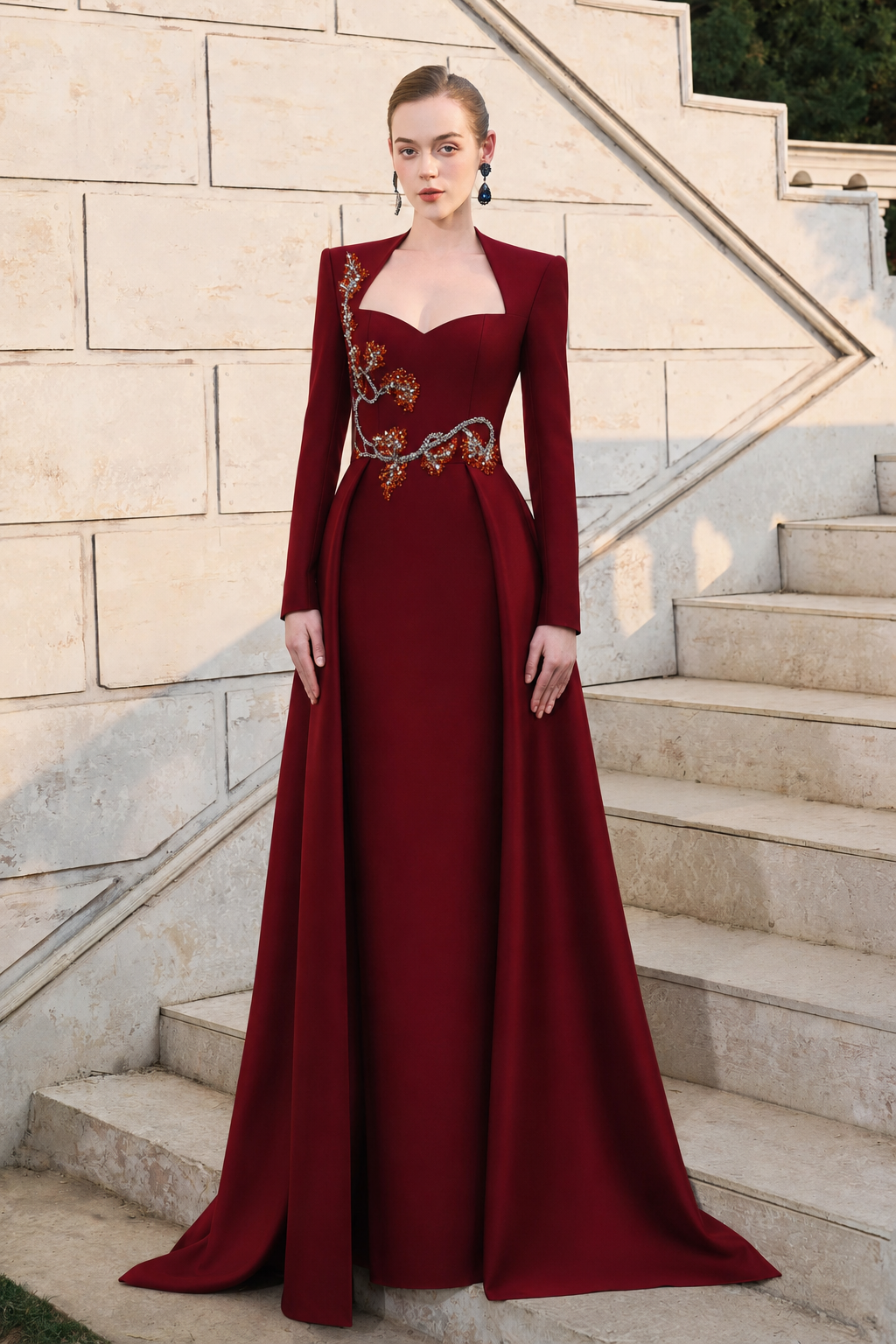 3D Embellished Anne Queen Neck A-line Dress - TRACY COUTURE
