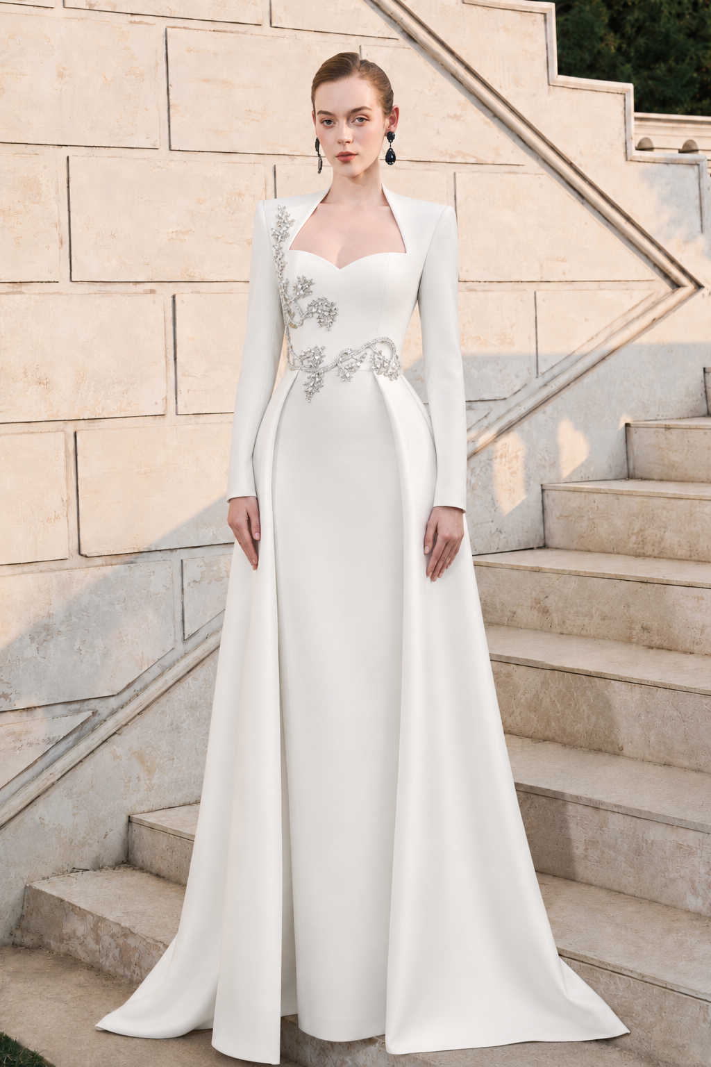 3D Embellished Anne Queen Neck A-line Dress - TRACY COUTURE