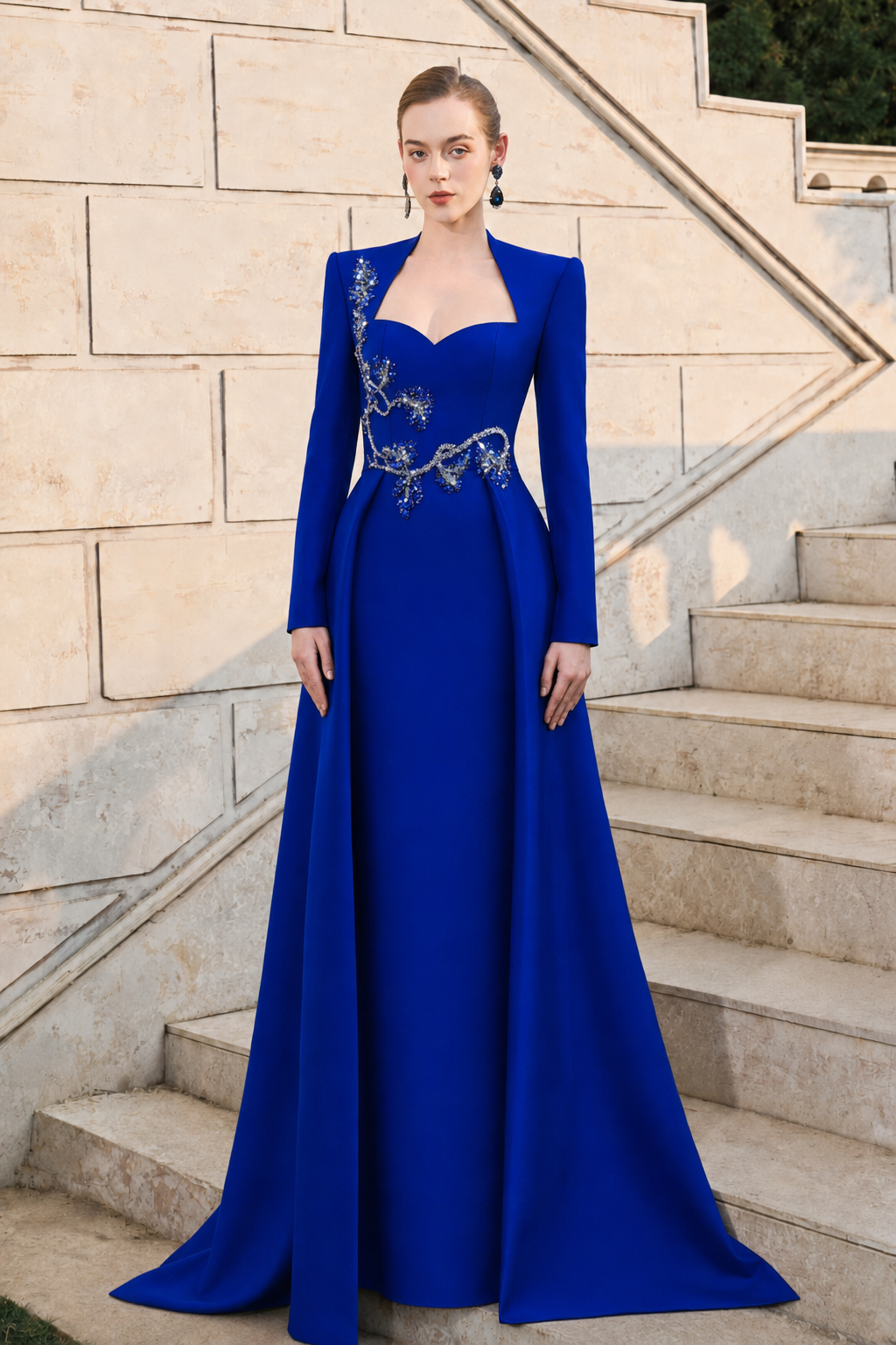 3D Embellished Anne Queen Neck A-line Dress - TRACY COUTURE
