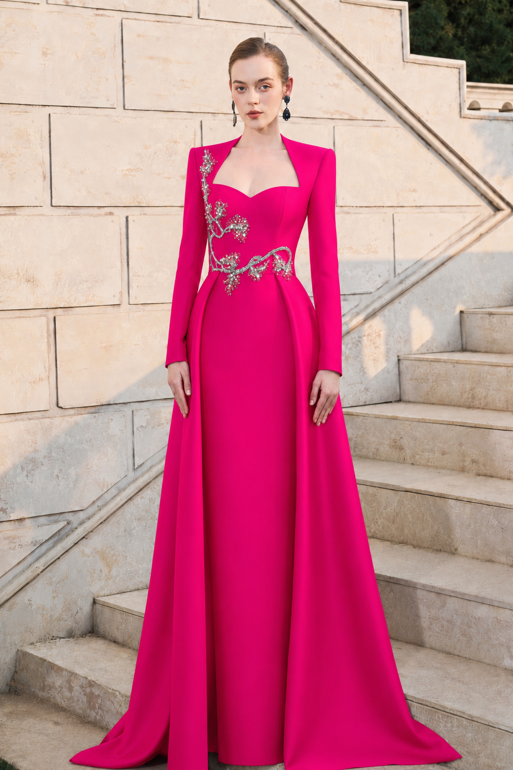 3D Embellished Anne Queen Neck A-line Dress - TRACY COUTURE