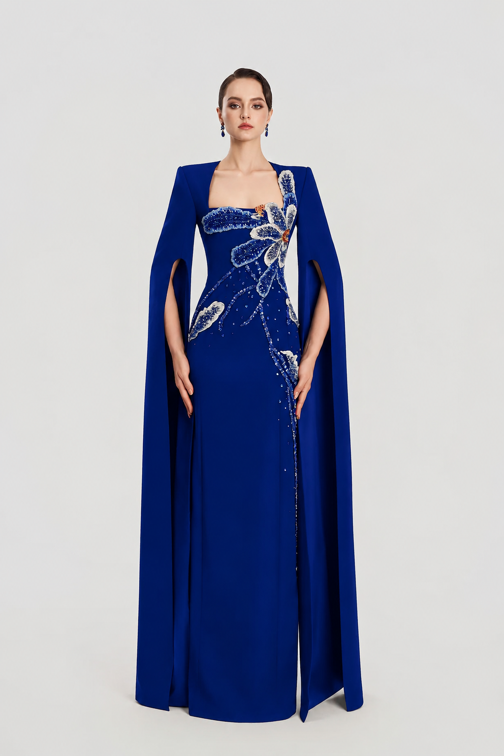 Long Cape Sleeves Straight Dress - TRACY COUTURE