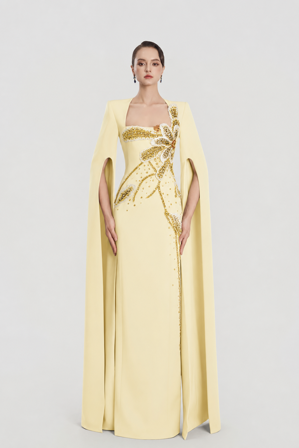 Long Cape Sleeves Straight Dress - TRACY COUTURE