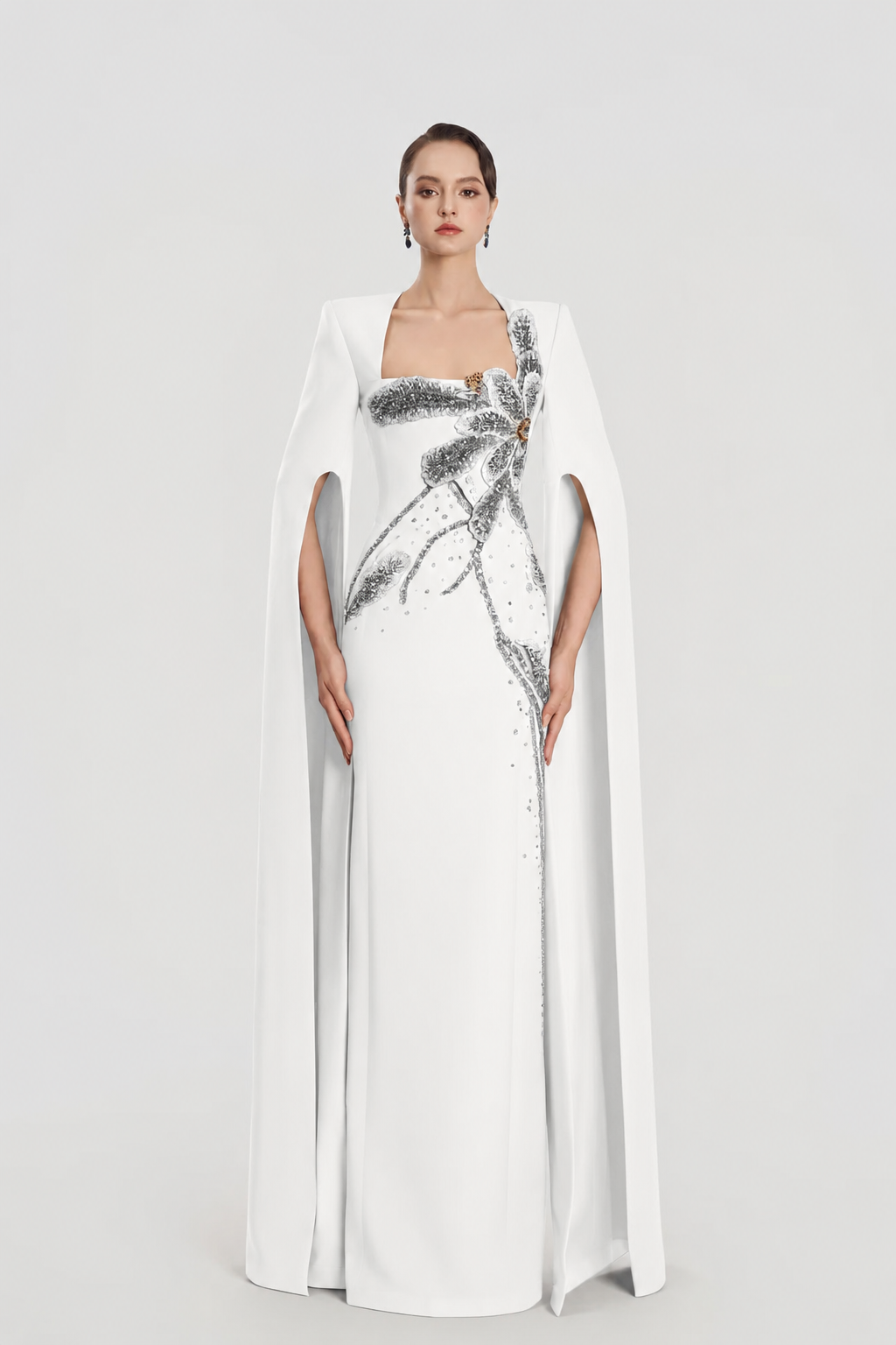 Long Cape Sleeves Straight Dress - TRACY COUTURE