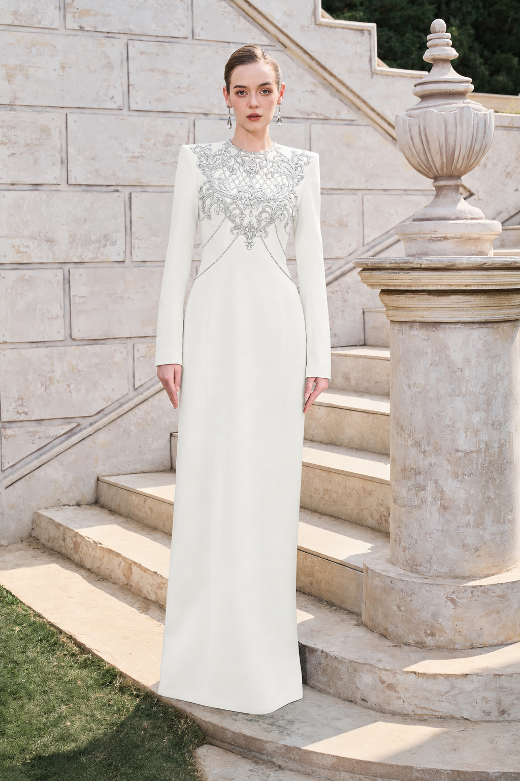 Classy Crystal-Embellished Straight Dress - TRACY COUTURE