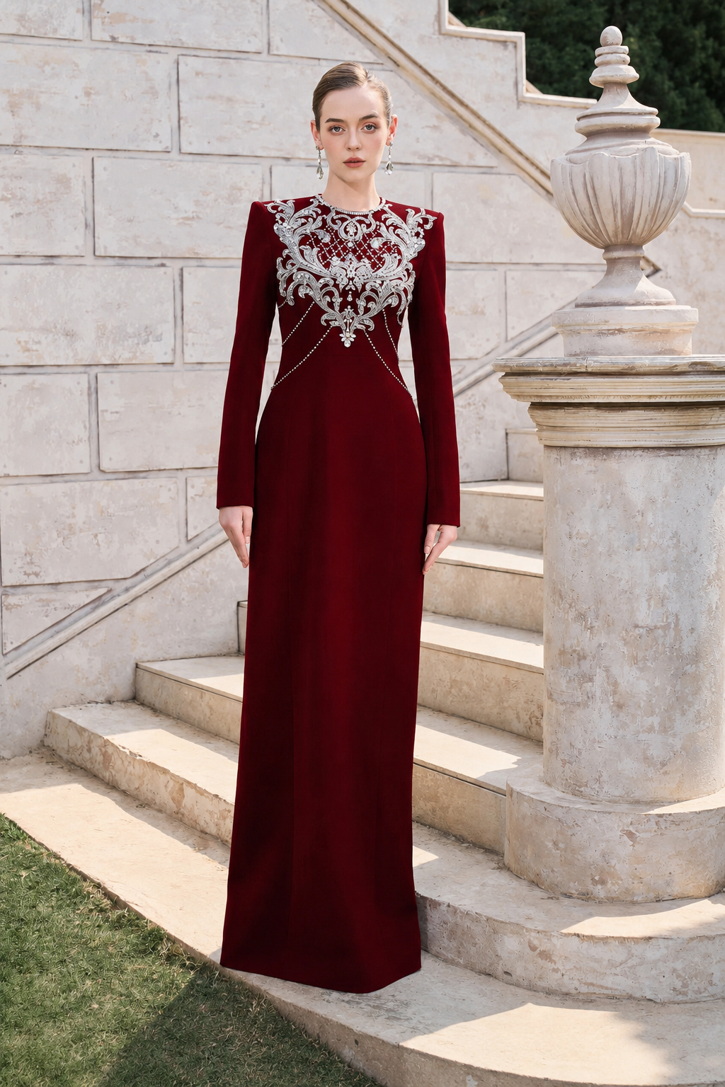 Classy Crystal-Embellished Straight Dress - TRACY COUTURE
