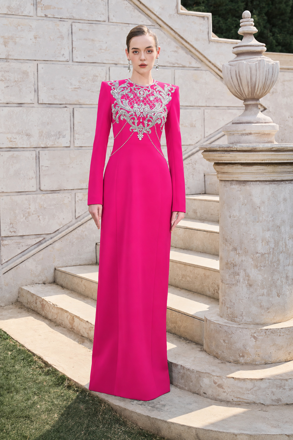 Classy Crystal-Embellished Straight Dress - TRACY COUTURE