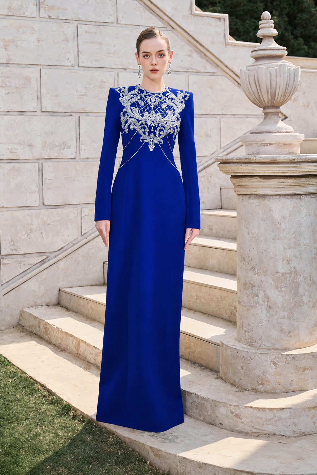 Classy Crystal-Embellished Straight Dress - TRACY COUTURE