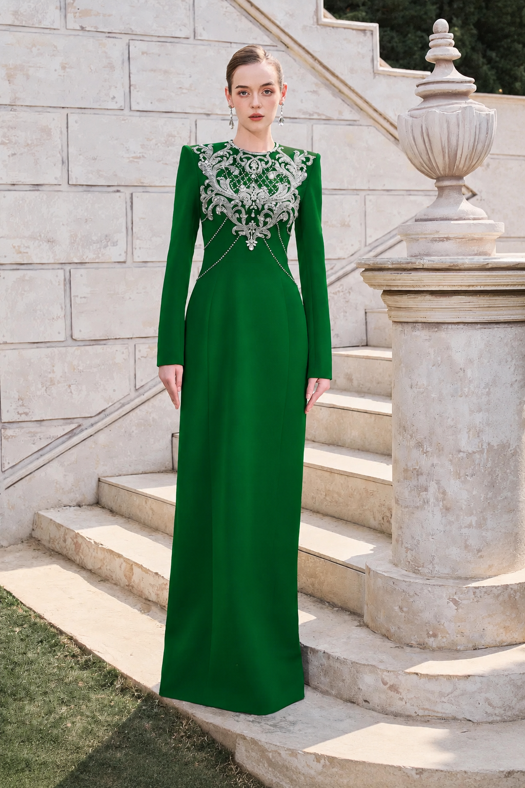 Classy Crystal-Embellished Straight Dress - TRACY COUTURE