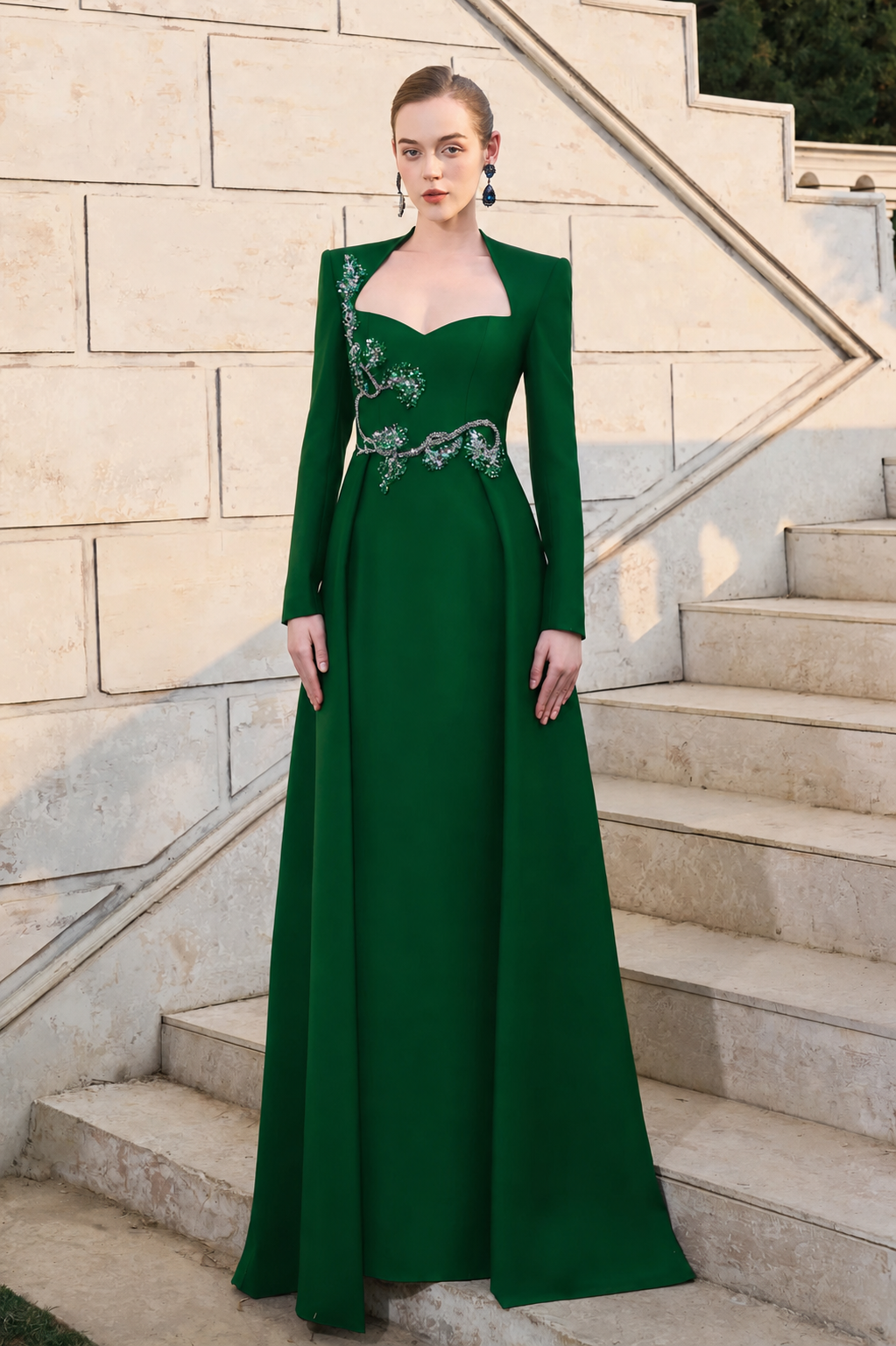 3D Embellished Anne Queen Neck A-line Dress - TRACY COUTURE
