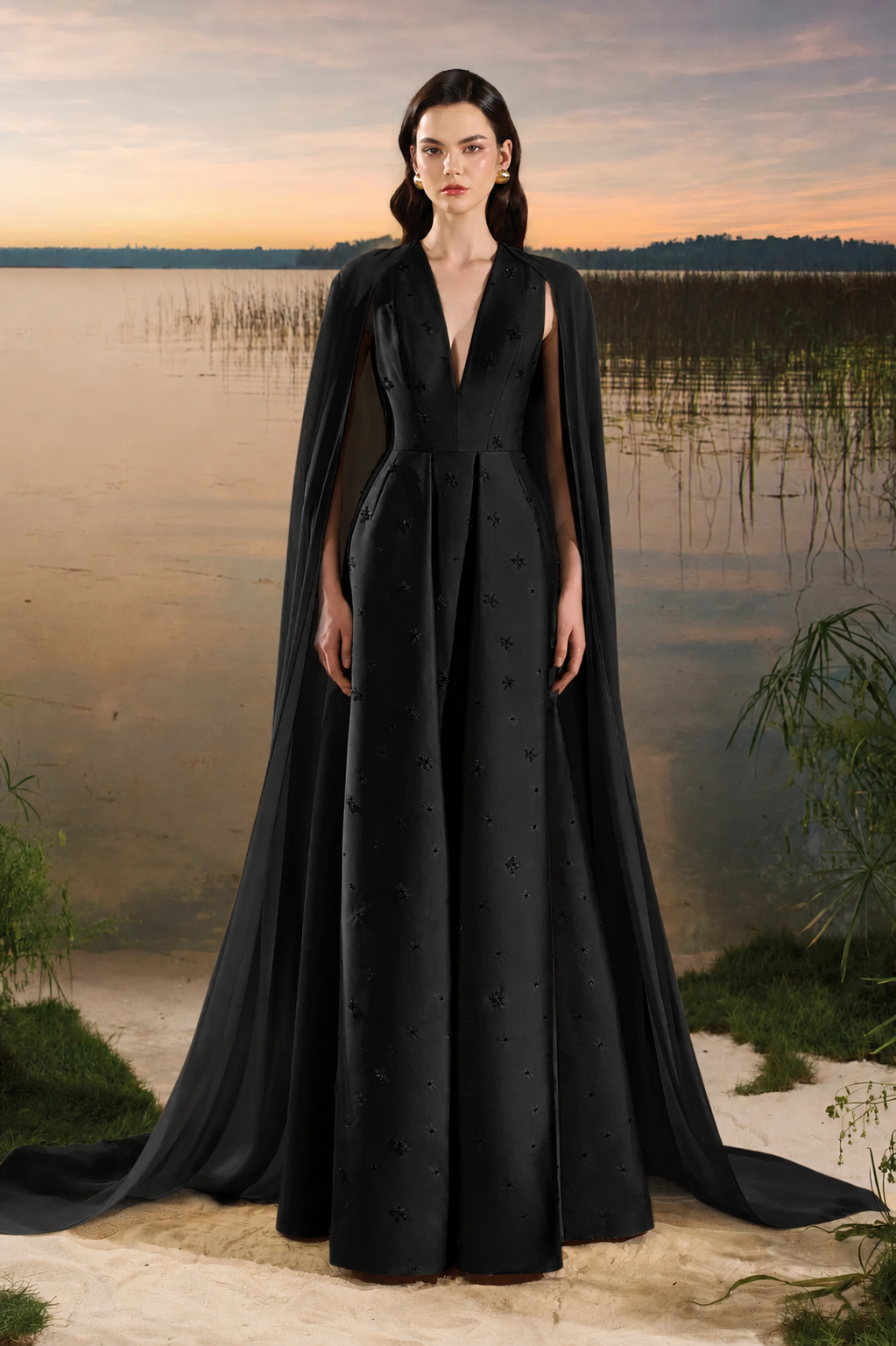 Long Back Flap Dress Front Slit Dress - TRACY COUTURE