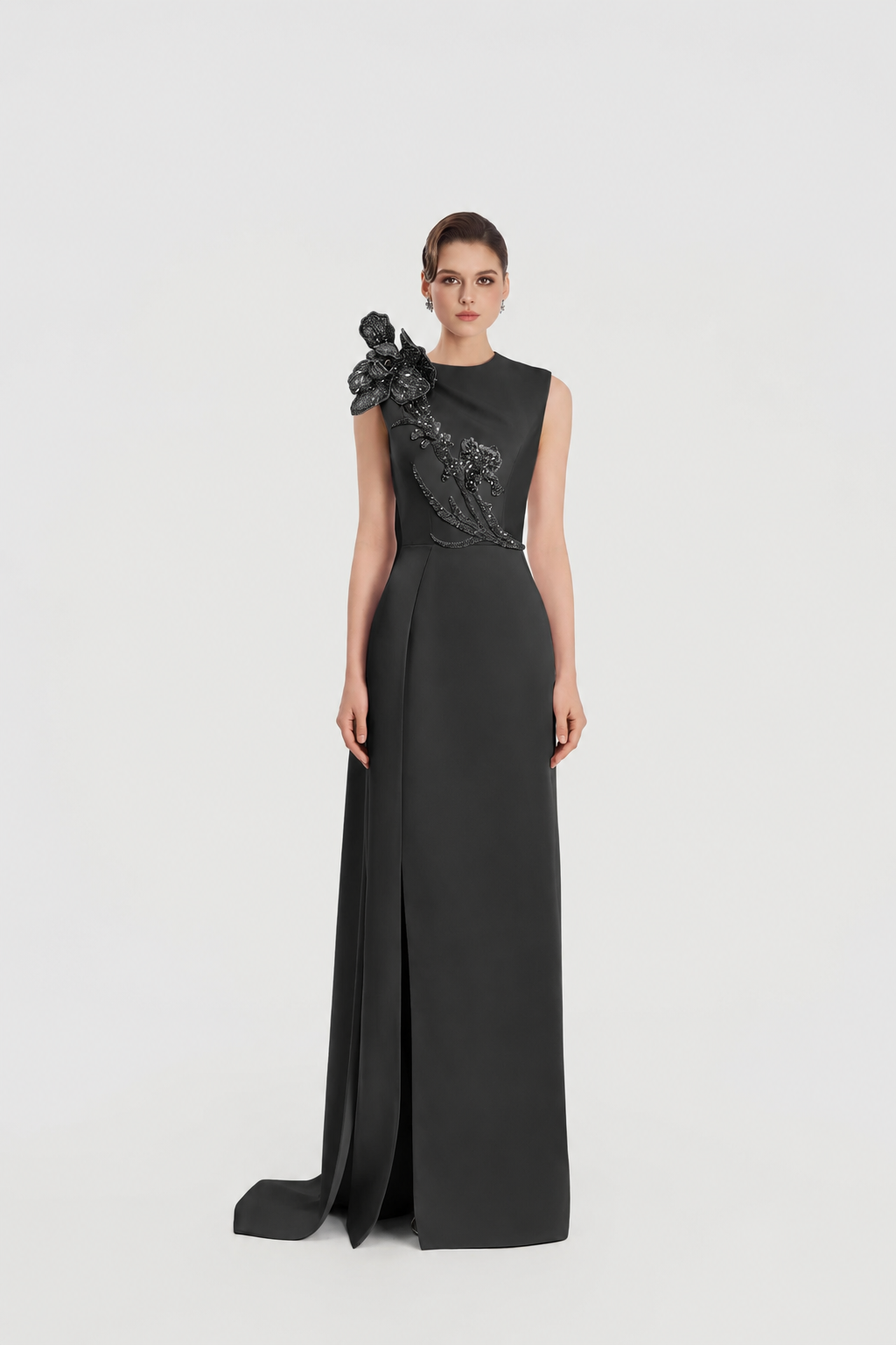 Sleeveless Double Slit Straight Dress - TRACY COUTURE