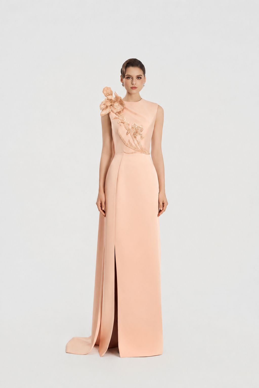 Sleeveless Double Slit Straight Dress - TRACY COUTURE