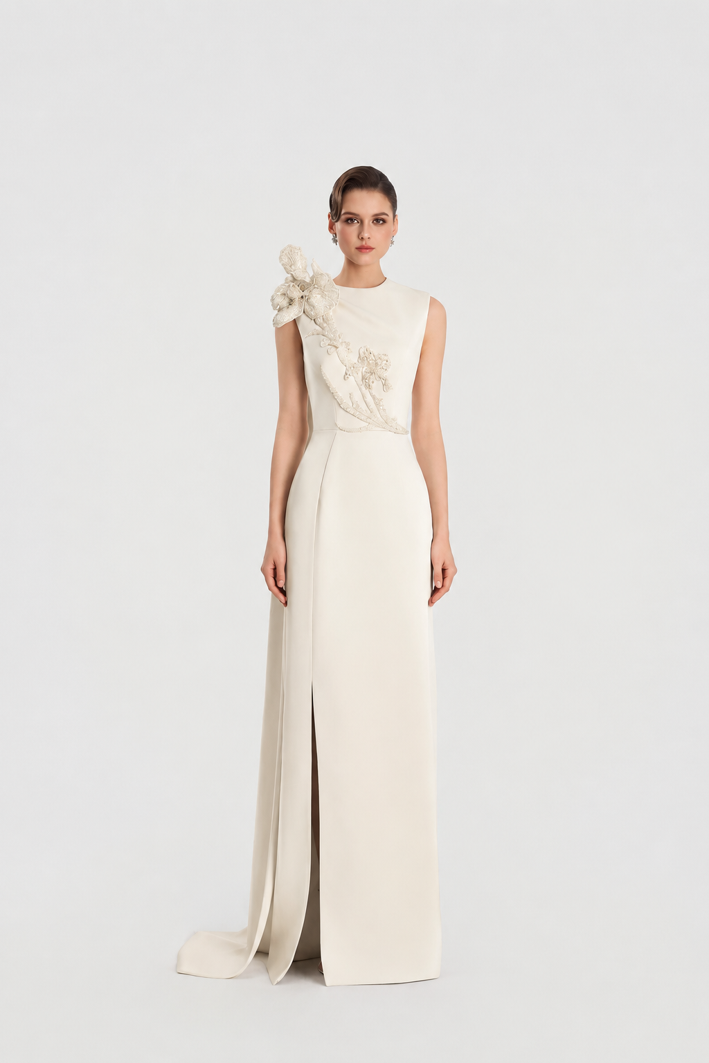 Sleeveless Double Slit Straight Dress - TRACY COUTURE