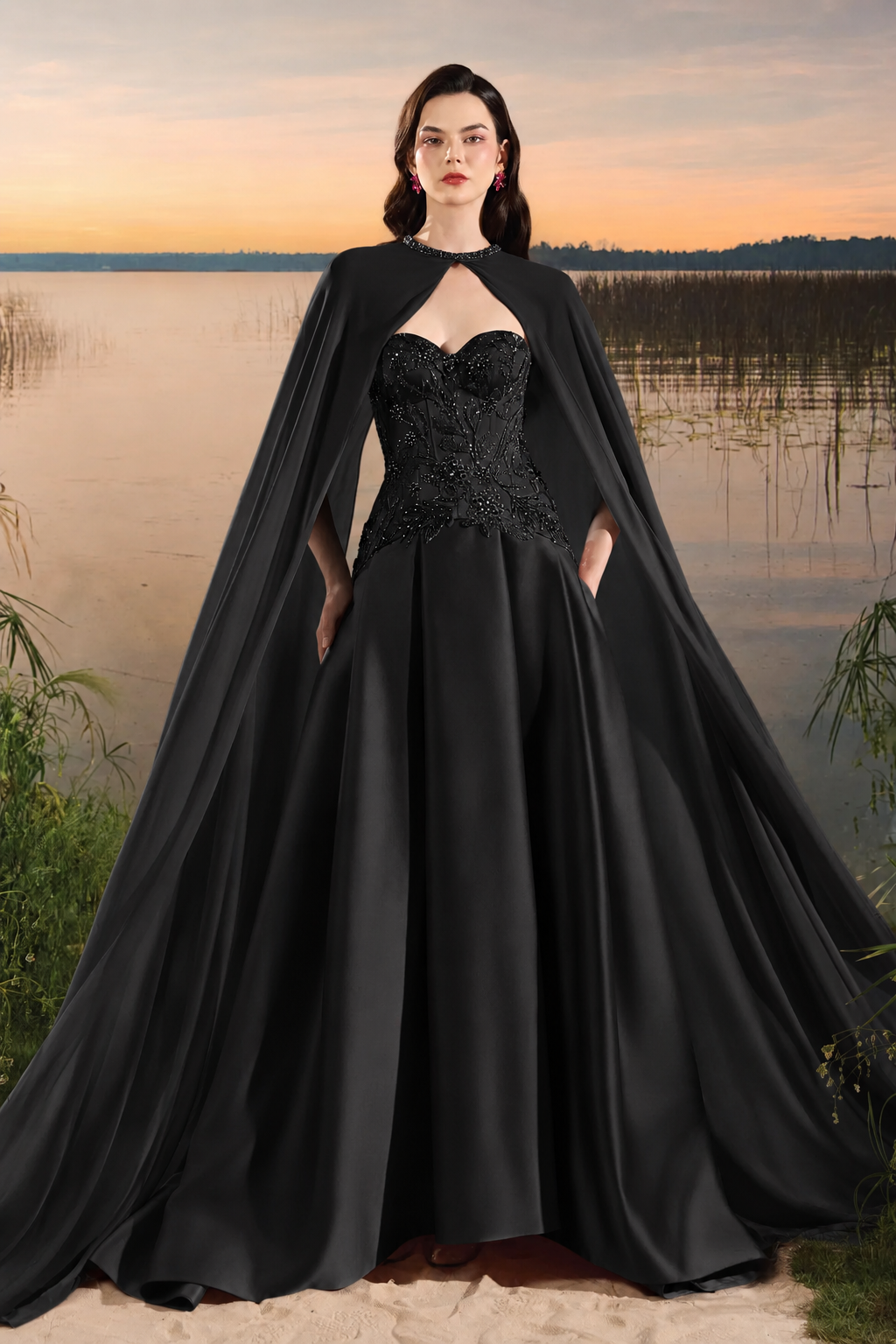 Flowing Flap Floral Embellished Dress - TRACY COUTURE