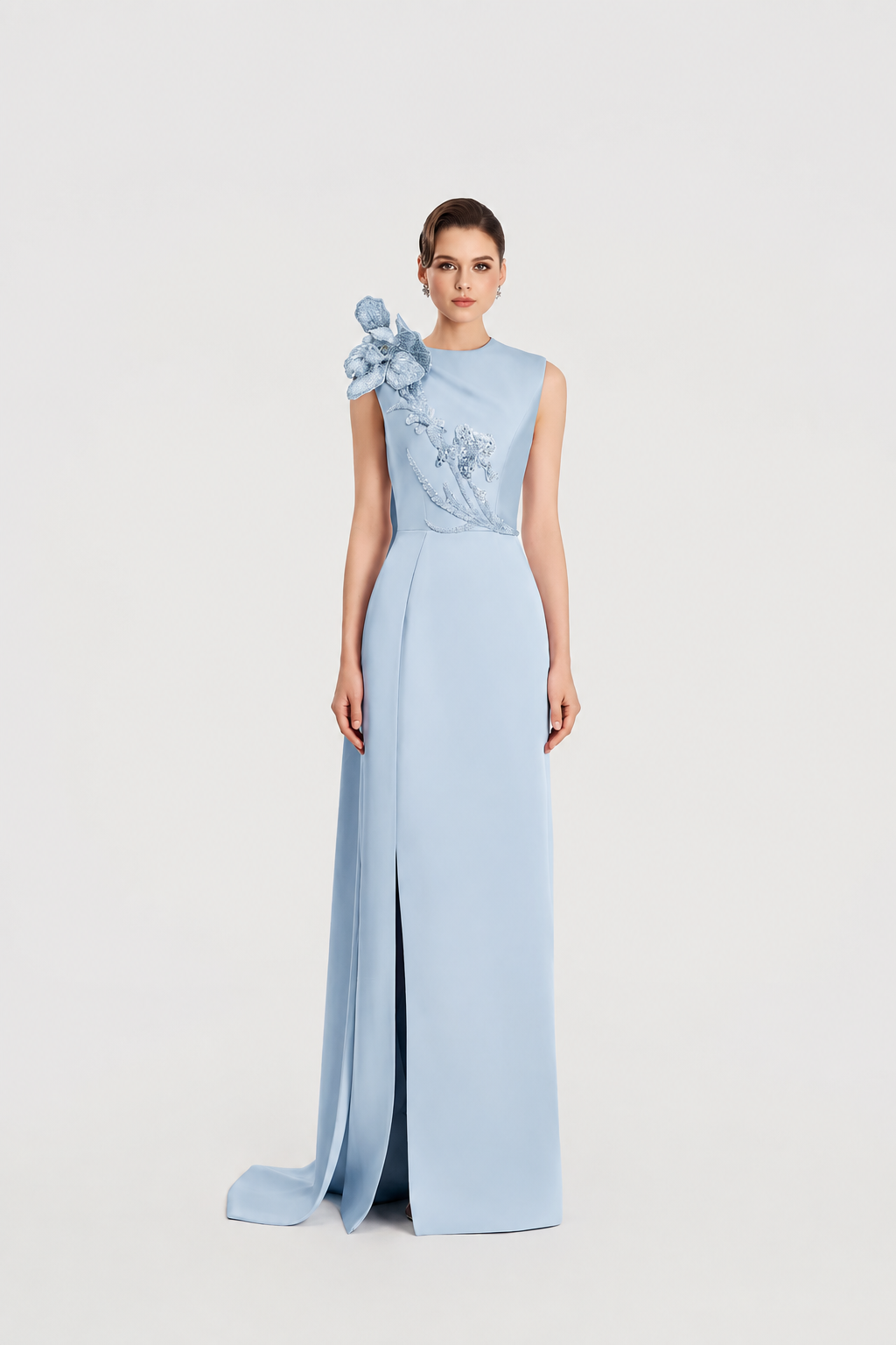 Sleeveless Double Slit Straight Dress - TRACY COUTURE