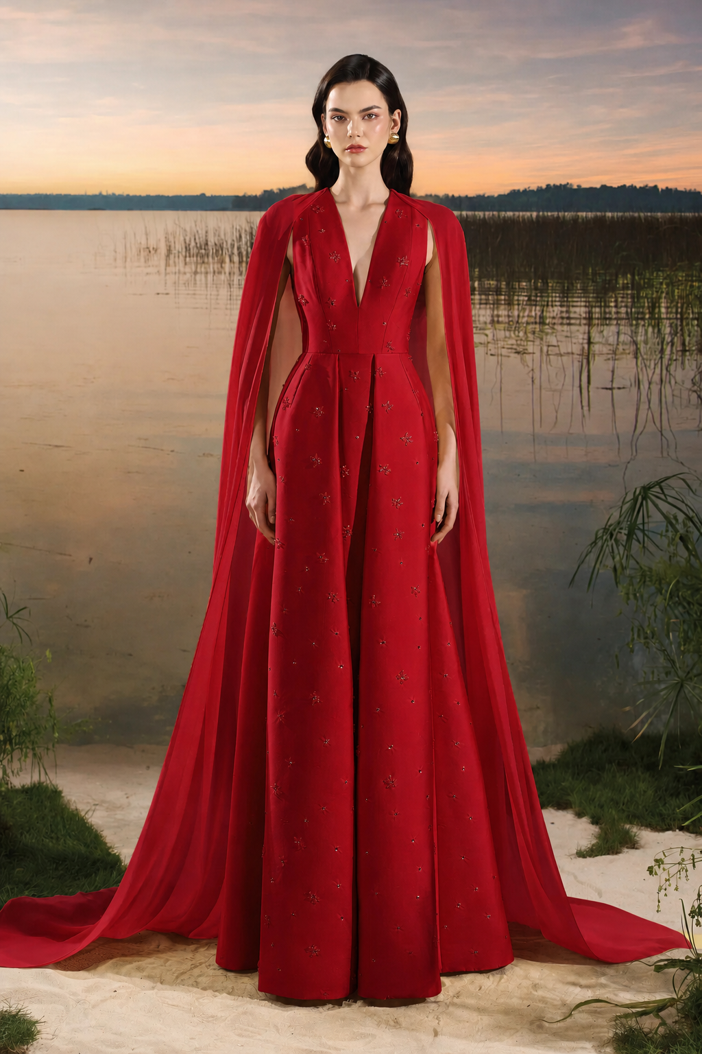 Long Back Flap Dress Front Slit Dress - TRACY COUTURE