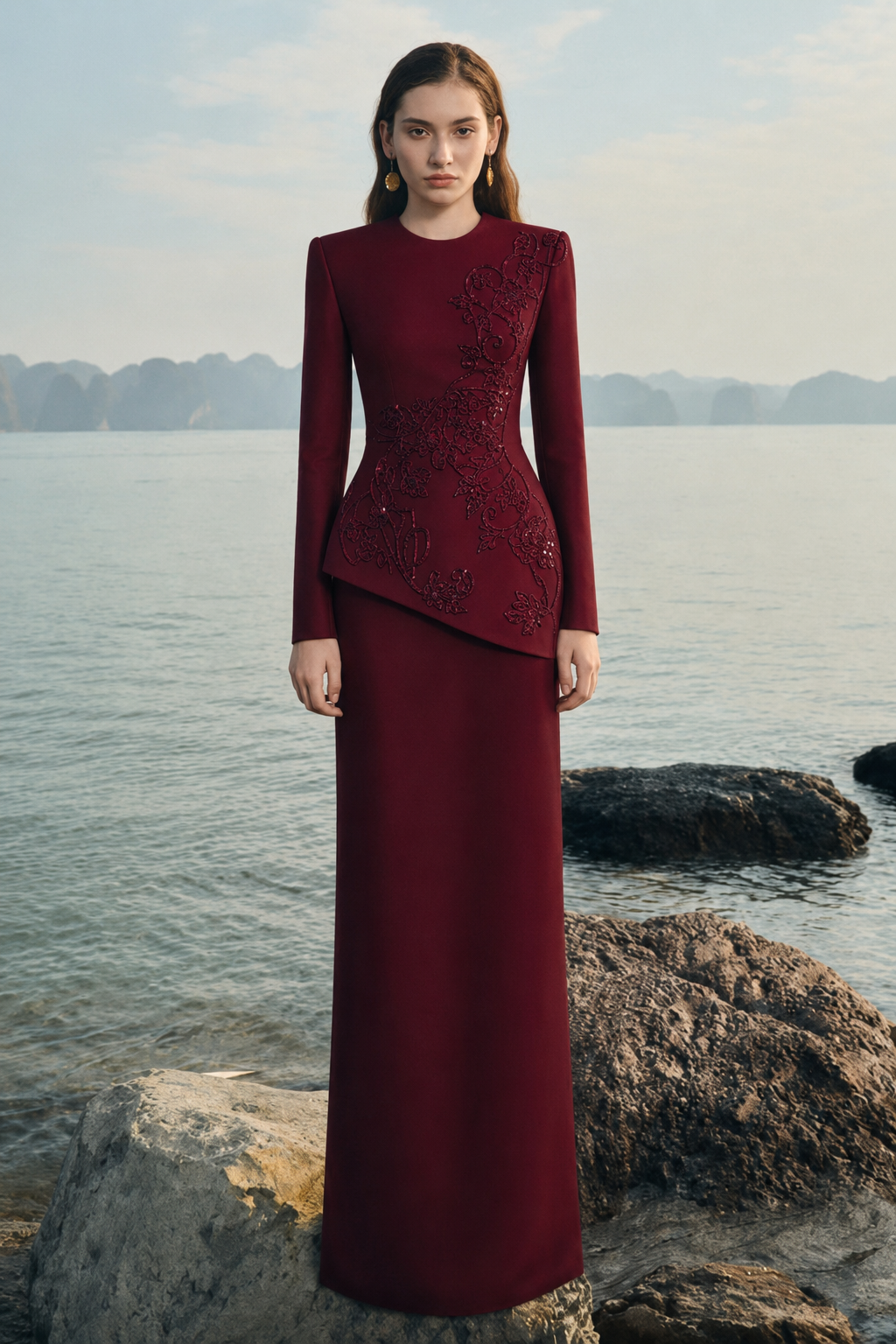 Long Sleeves Round Neck Straight Dress - TRACY COUTURE
