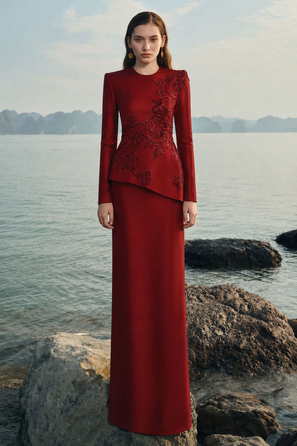 Long Sleeves Round Neck Straight Dress - TRACY COUTURE