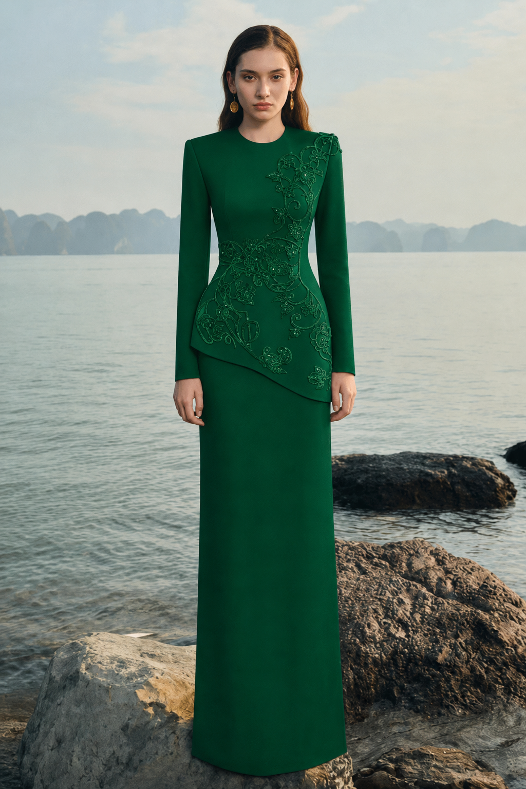 Long Sleeves Round Neck Straight Dress - TRACY COUTURE