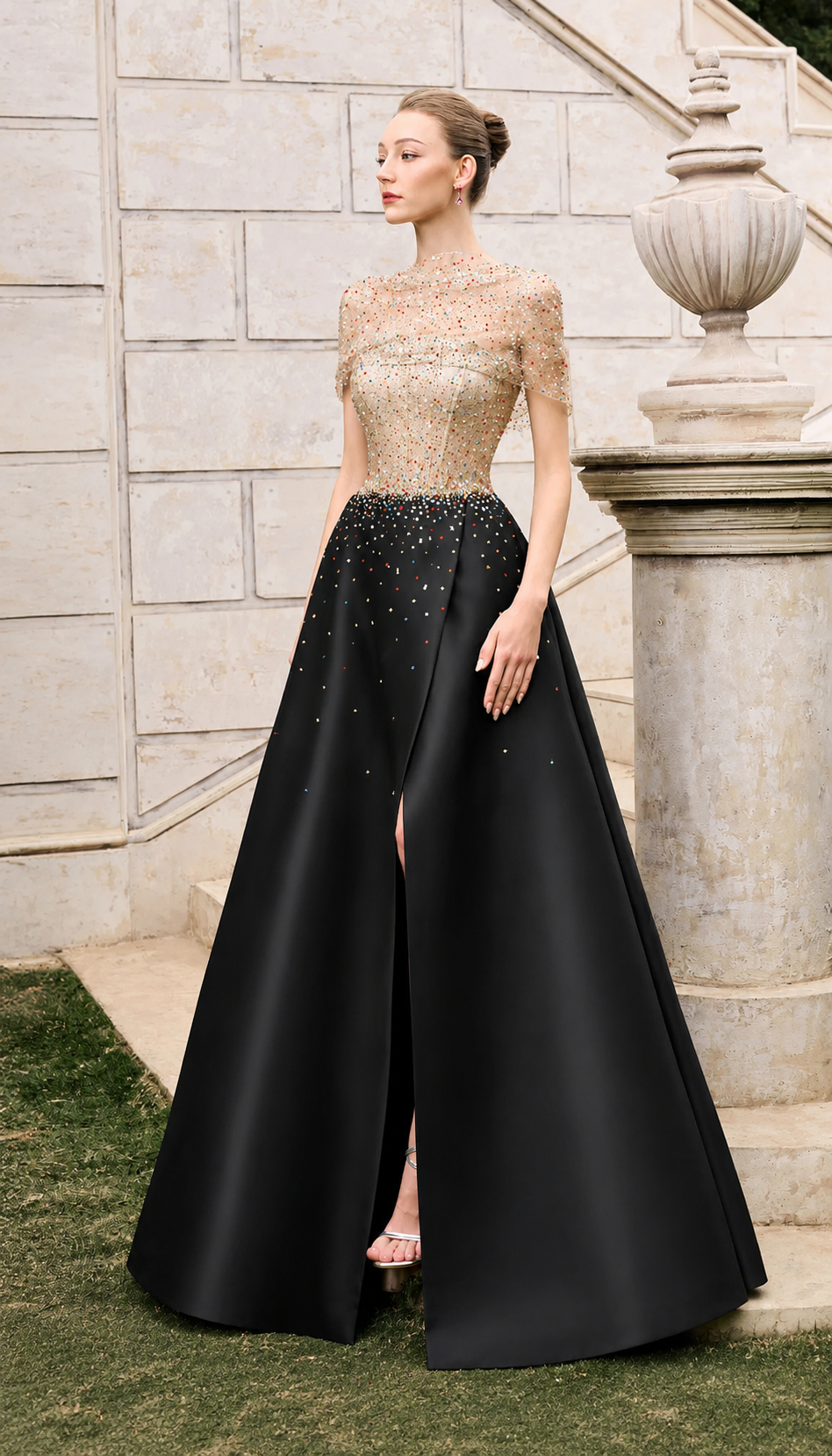Diagonal Folded Top With Side Slit A-Line Set - TRACY COUTURE