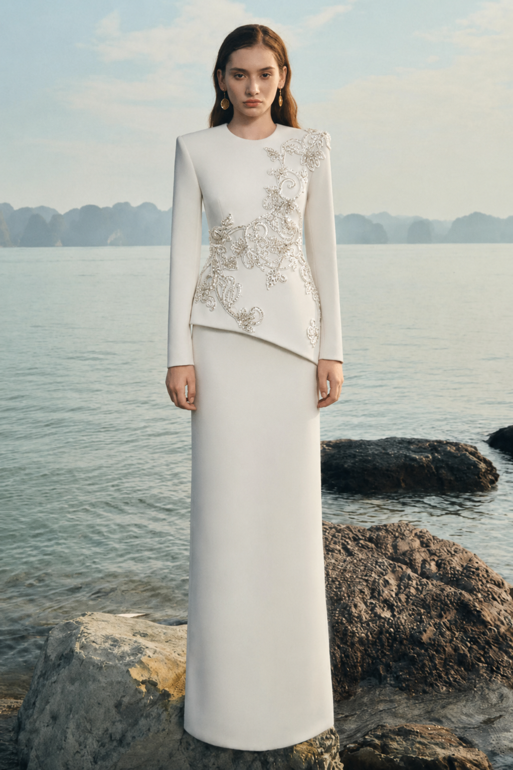 Long Sleeves Round Neck Straight Dress - TRACY COUTURE