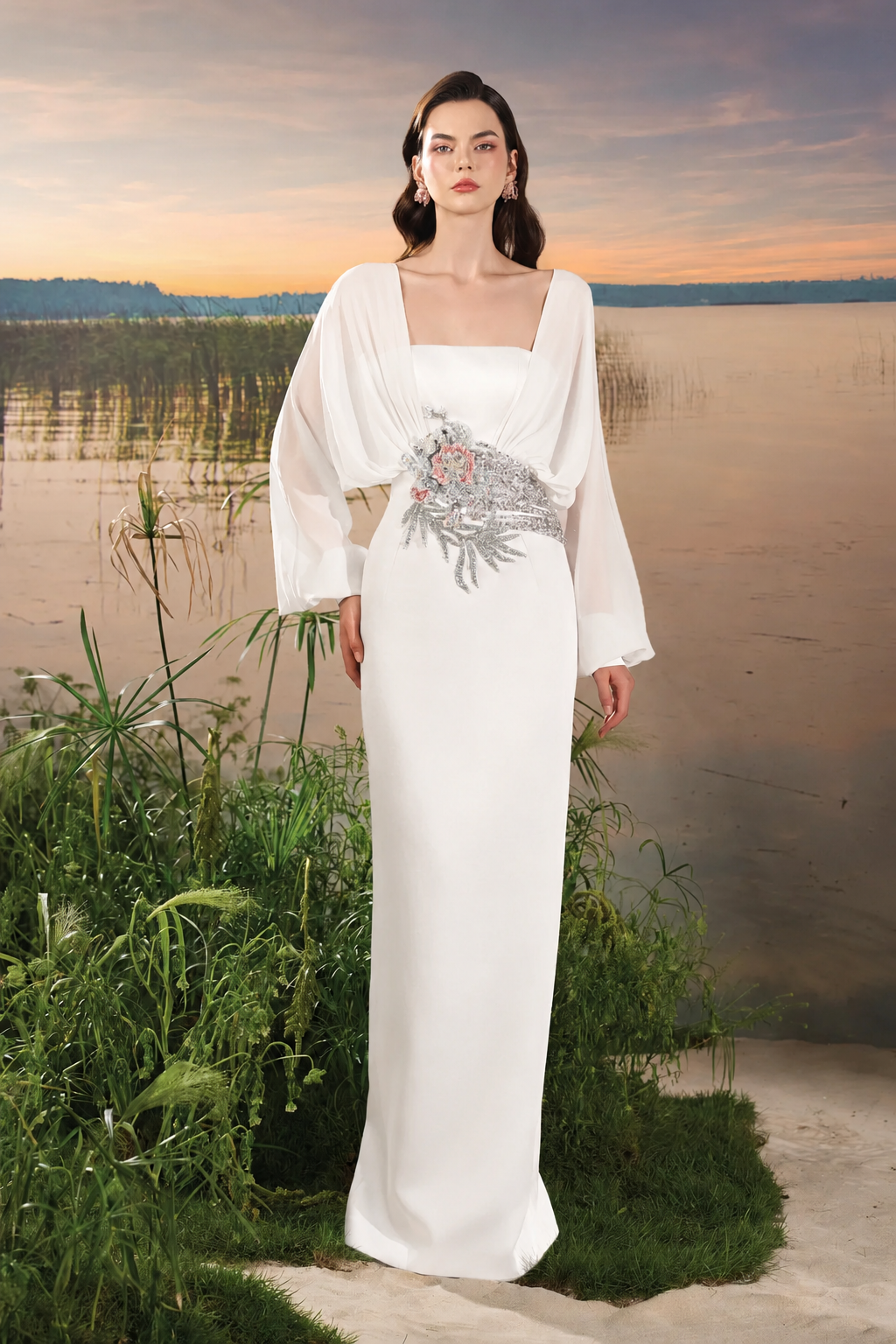 Long Puffy Sleeves Dress - TRACY COUTURE