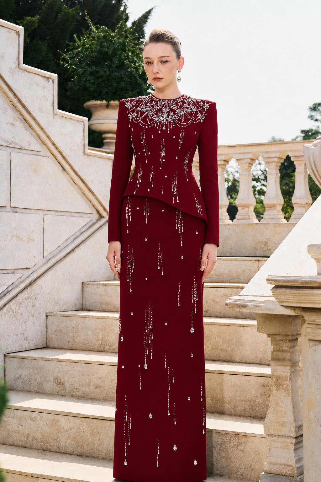 Rainfall Crystal-Embellished Light A-line Dress - TRACY COUTURE