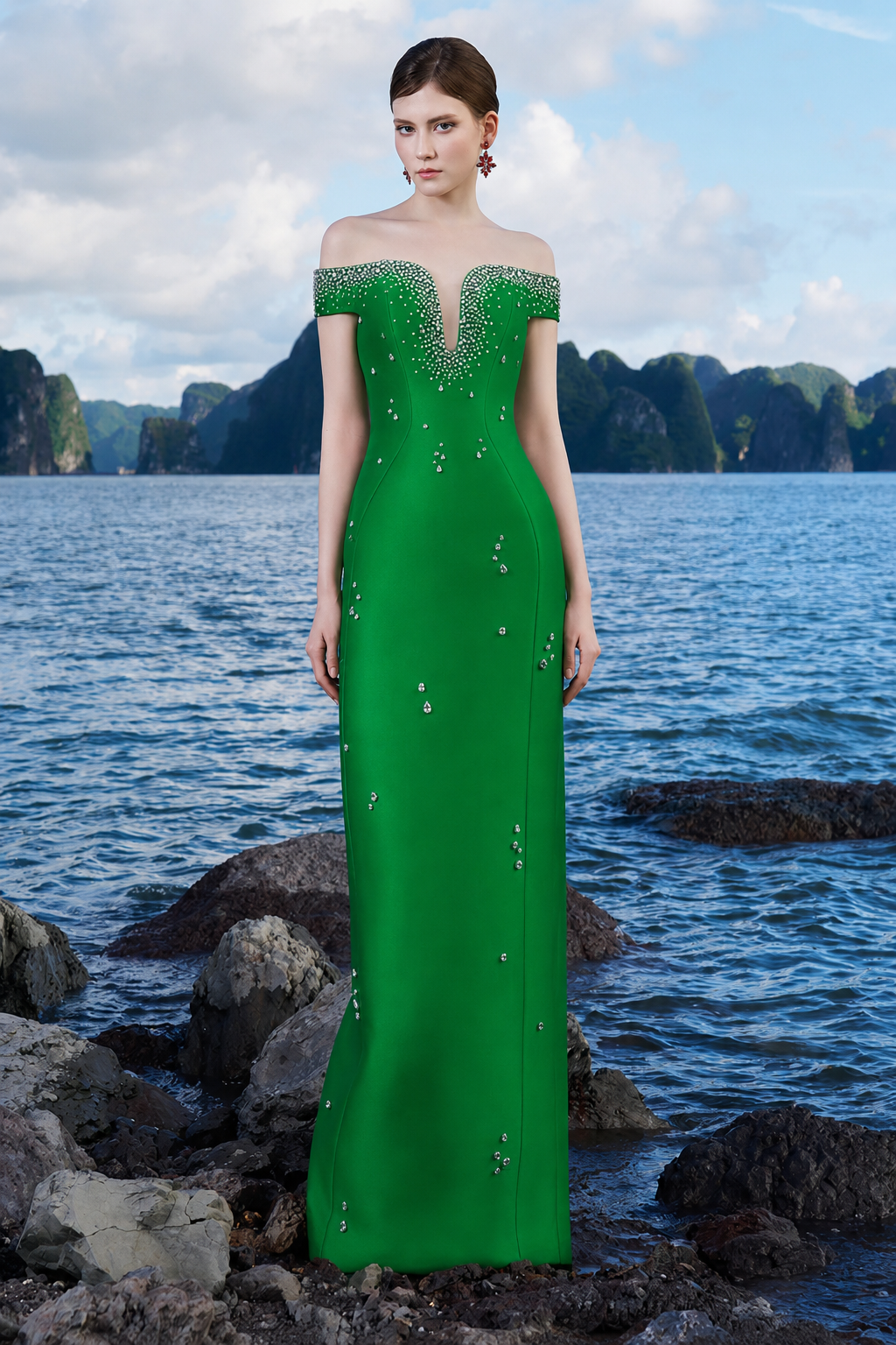 Curved Chest Off-Shoulder Dress - TRACY COUTURE