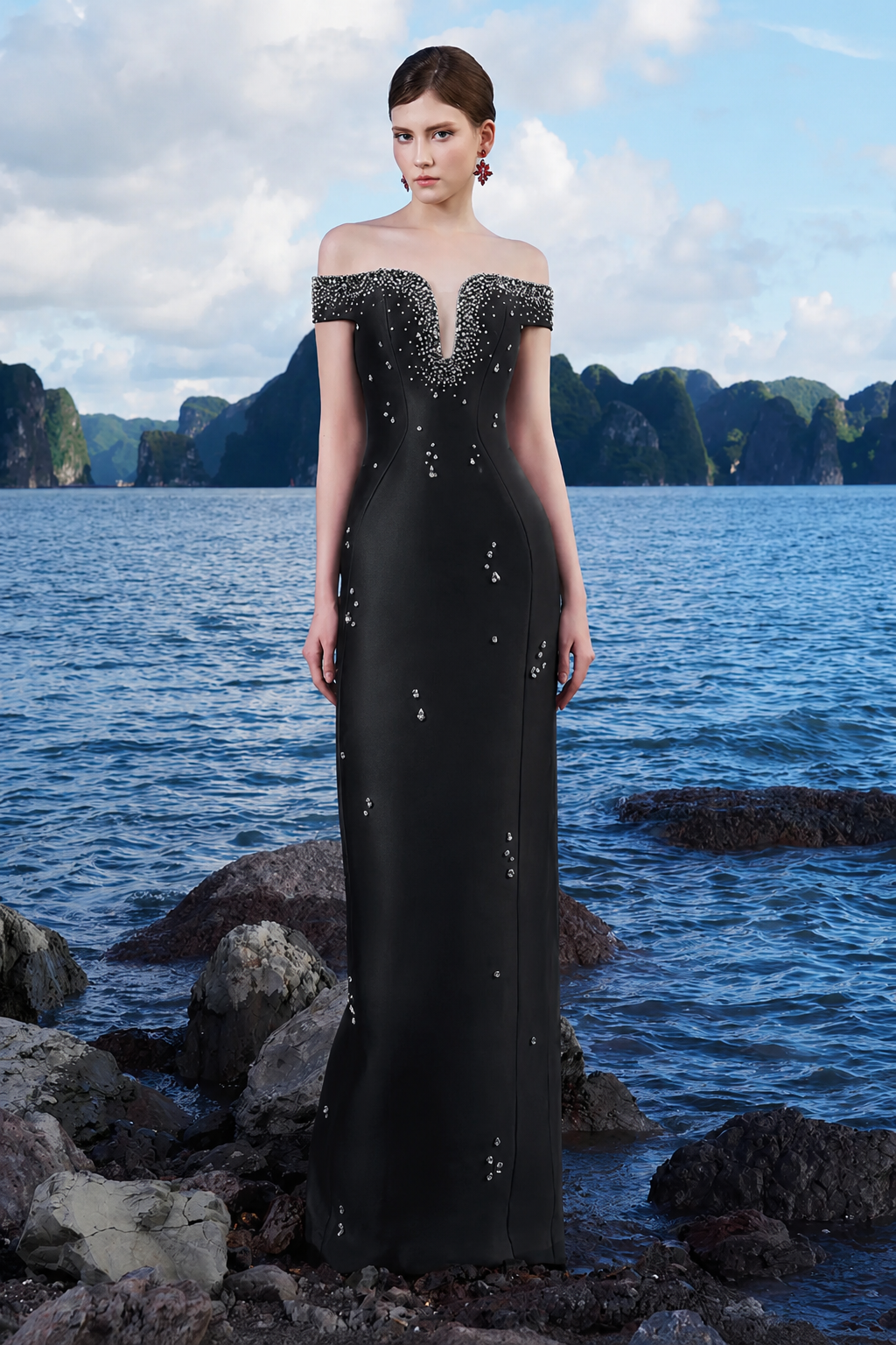 Curved Chest Off-Shoulder Dress - TRACY COUTURE