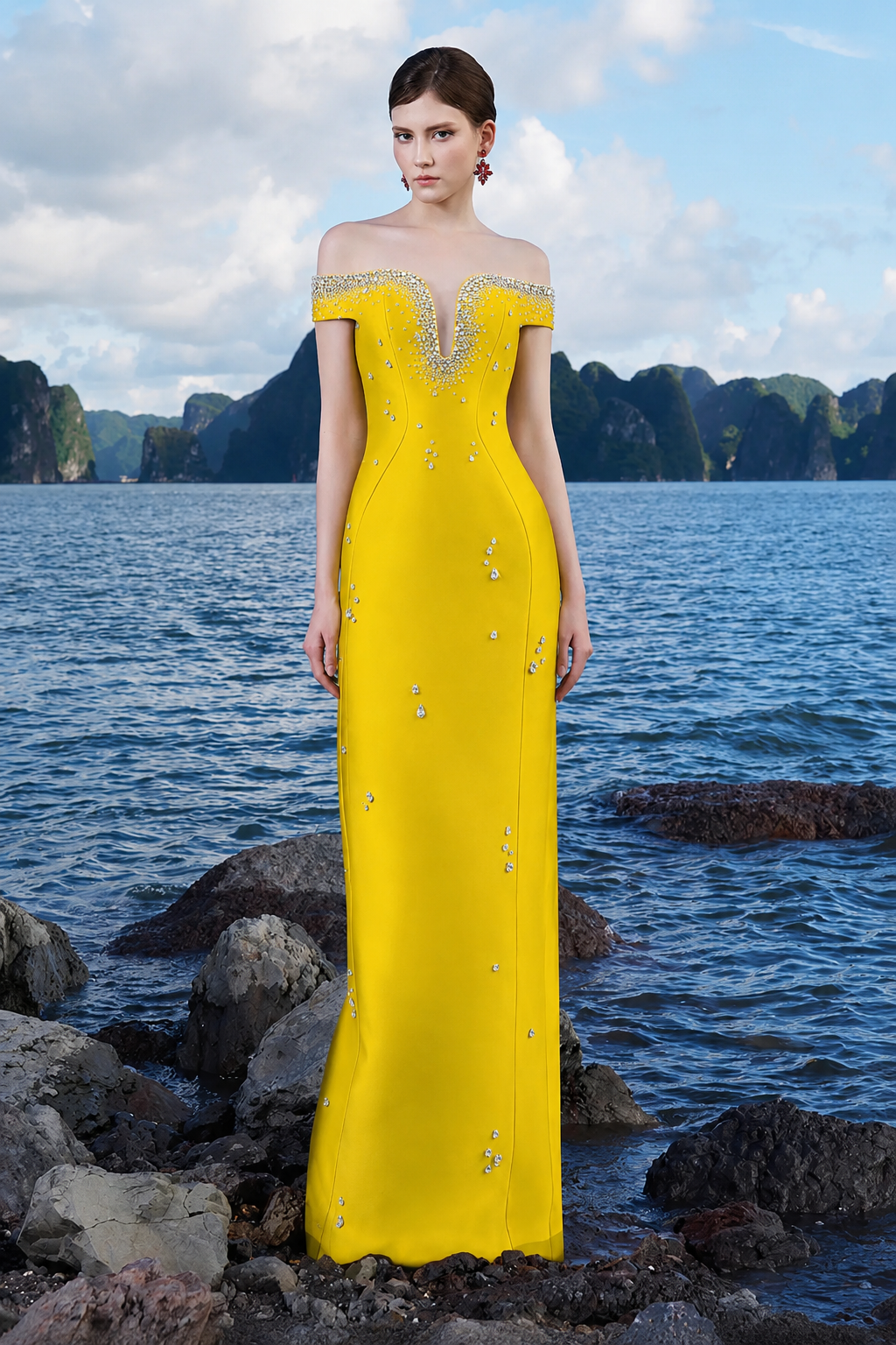 Curved Chest Off-Shoulder Dress - TRACY COUTURE