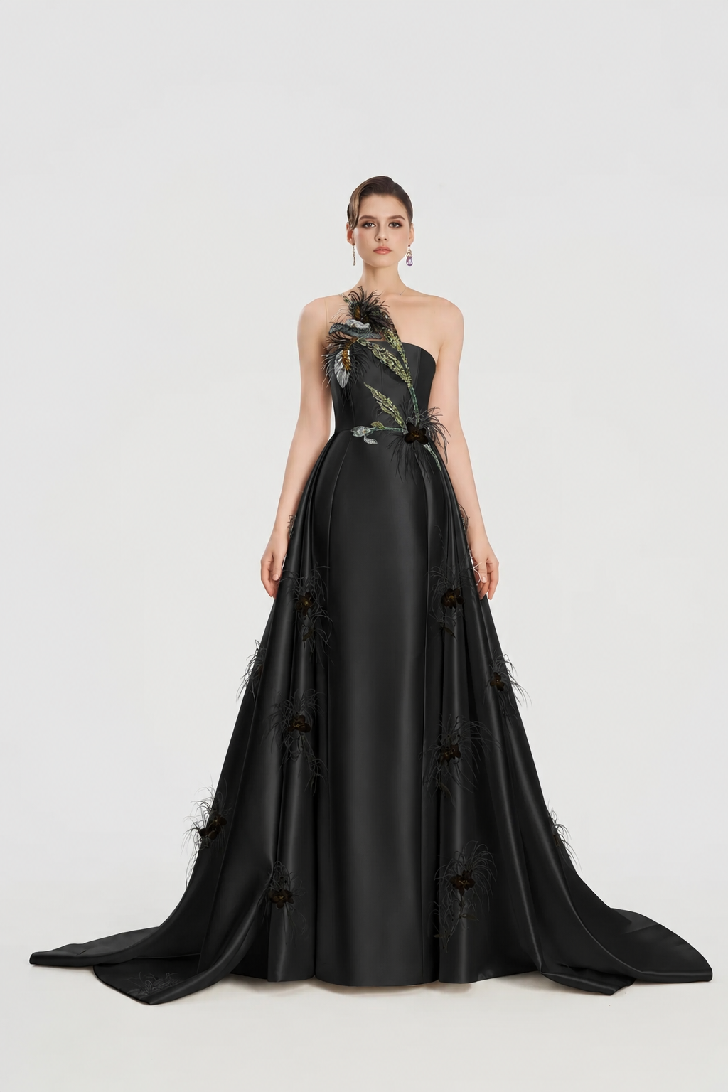 See-Through Shoulder Sides Flared A-Dress - TRACY COUTURE