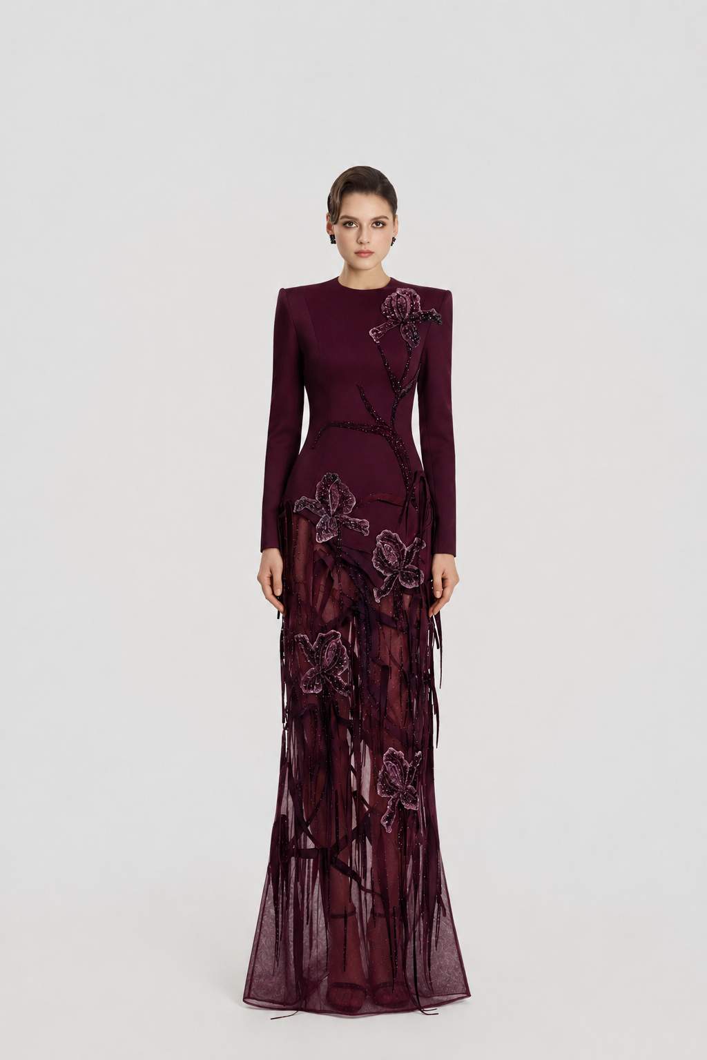 Floral With Fringed Embellished Sparkle Dress - TRACY COUTURE