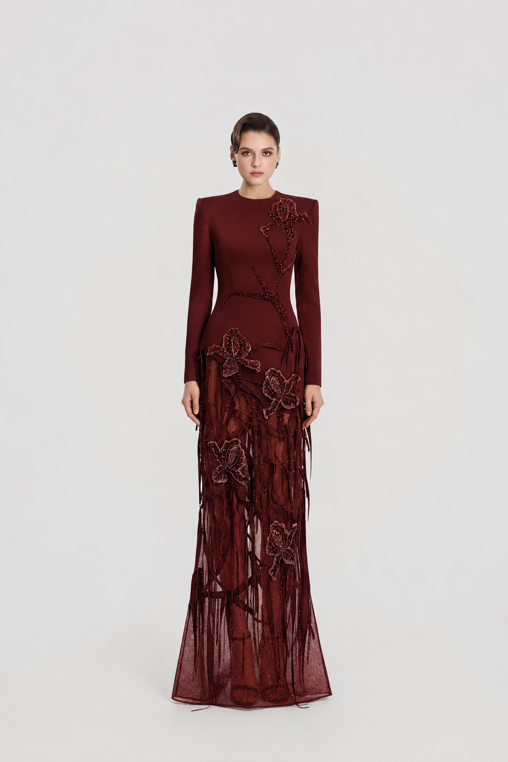 Floral With Fringed Embellished Sparkle Dress - TRACY COUTURE