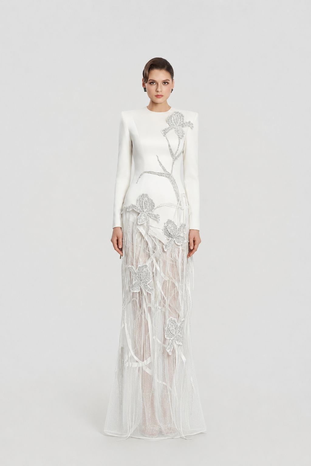 Floral With Fringed Embellished Sparkle Dress - TRACY COUTURE