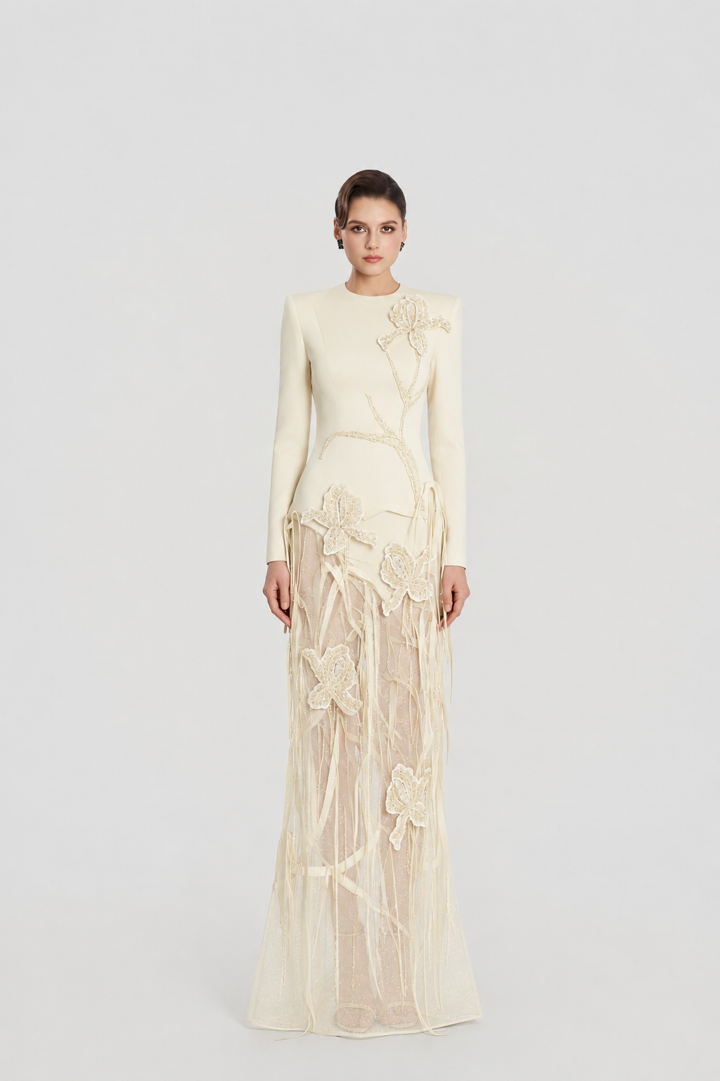 Floral With Fringed Embellished Sparkle Dress - TRACY COUTURE
