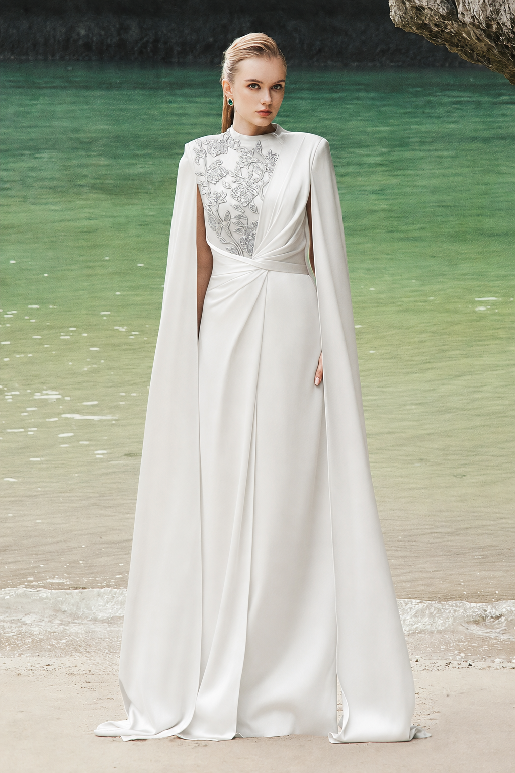 High Neck Twisted Waist Back Flap Dress - TRACY COUTURE