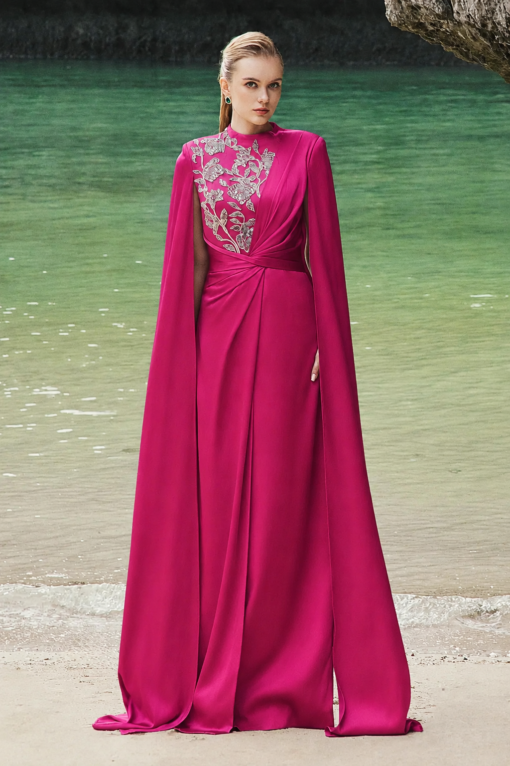 High Neck Twisted Waist Back Flap Dress - TRACY COUTURE